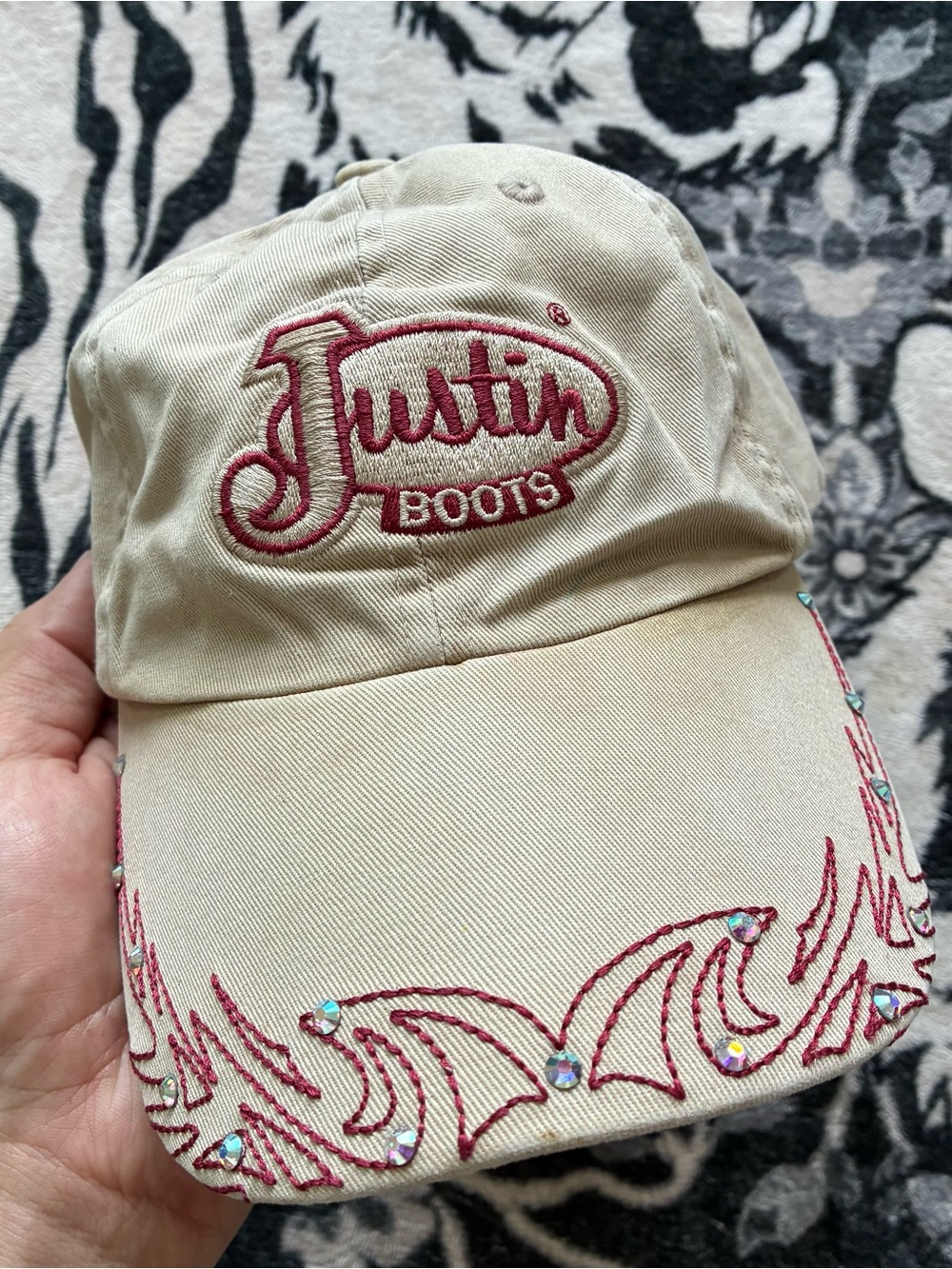 000 - VINTAGE 00s JUSTIN BOOTS EMBROIDERED Y2K COWGIRL WESTERN RHINESTONE HAT